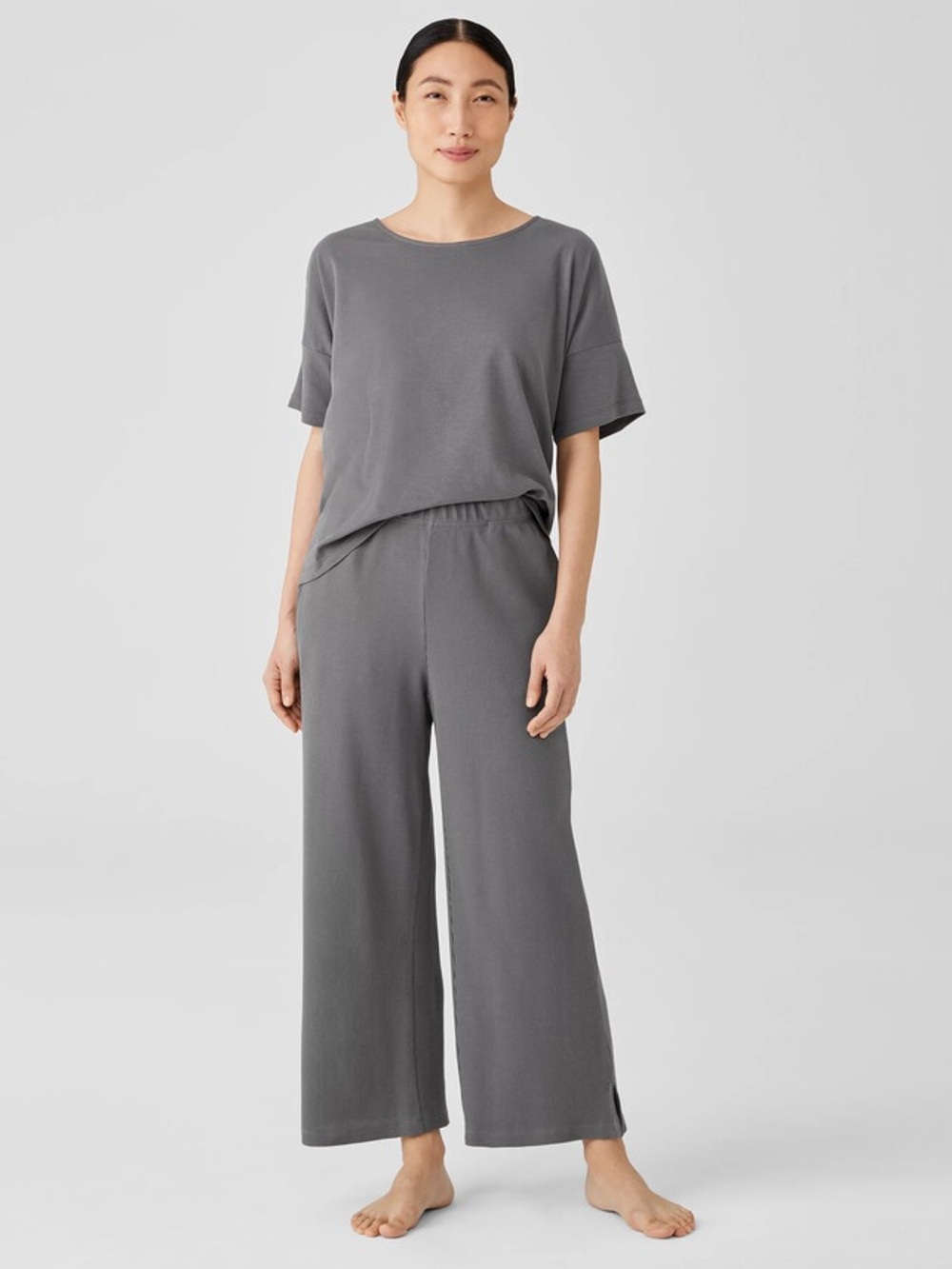 Eileen Fisher Cozy Organic Cotton Thermal Wide-Leg Pant